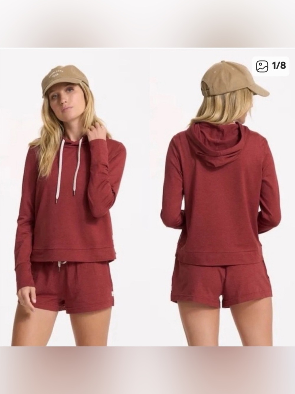 Vuori Halo Essential Hoodie and Short Set - Currant Heather